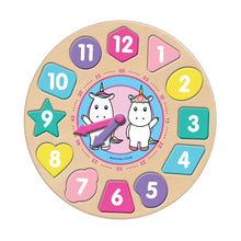 Load image into Gallery viewer, Wood Activities | Unicorn Time Shape Sorter Wood Clock
